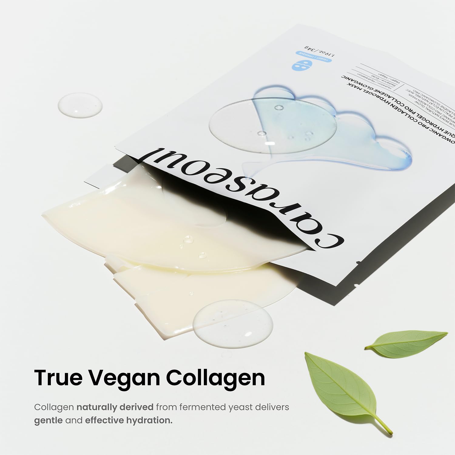 caraseoul Glowganic Pro Collagen Face Mask, Hydrogel Korean Face Mask with Niacinamide & Adenosin, Radiance Boost, Hydrating Overnight Sleep Mask, Vegan, Korean Skin Care [1.19oz (34g) x 4ea] - Image 5