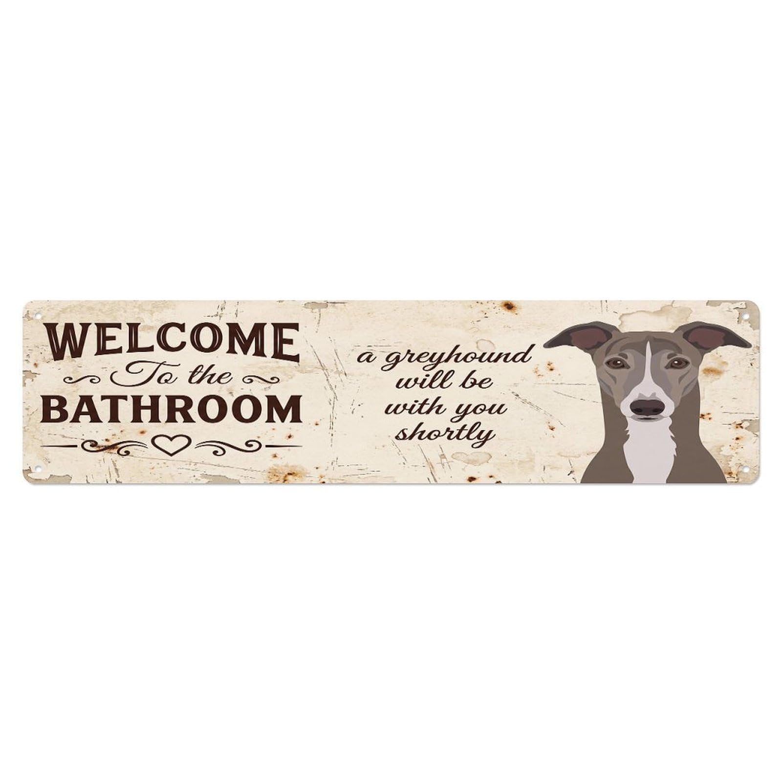 Vintage WELCOME To The BATHROOM Greyhound Metal Tin Sign