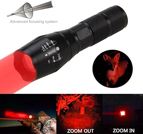 Miniatura 4 de WINDFIRE Linterna táctica de luz LED roja de 300 yardas, enfoque de zoom, antorcha ajustable, coyote, cerdo, zorro, depredador, varmint, juegos de