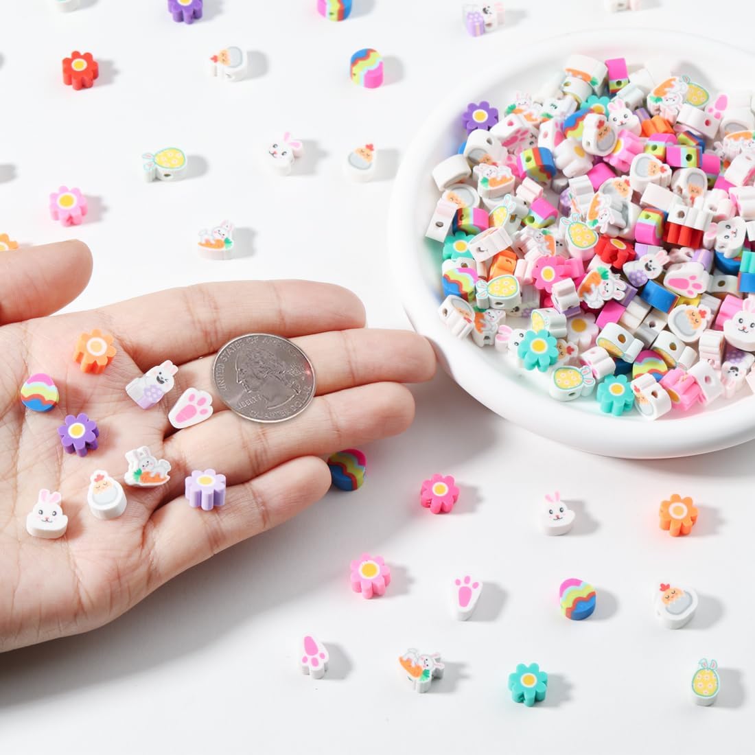 Easter Polymer Clay Bead for Bracelets, 300 Pieces Easter Beads Assorted Bunny Chick Egg Flower Shapes Beads Necklace Jewelry Making DIY Crafts - Image 4