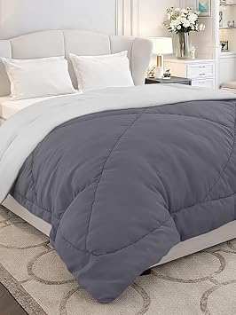Monte Carlo Polyester Comforter Double Bed | 200 GSM Lightweight & Reversible | Soft Quilt for Mild Winter | Easy Care All Season Comforter (Charcole) | 87 x 94 Inches