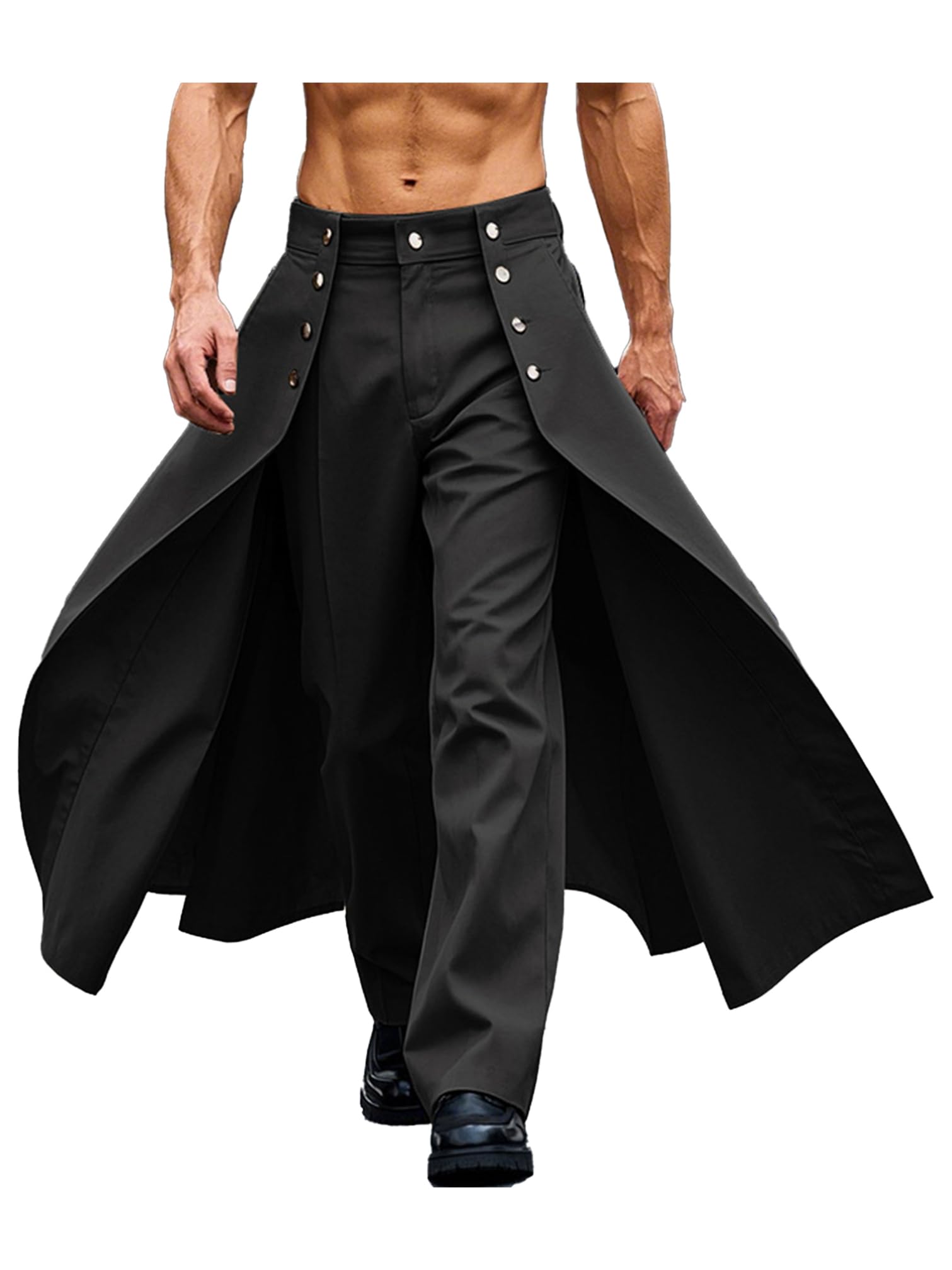 iiniim Mens Steampunk Tailcoat Pants with Attached Long Tail Buttons Straight Long Pants Cosplay Costume for Halloween