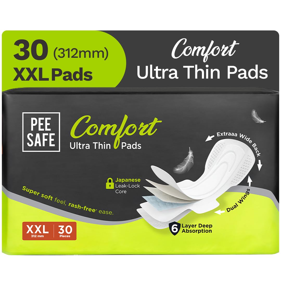 Pee Safe Ultra Thin Sanitary Pads For Women | XXL | 30 Pads For Rash Free Periods | Cottony Soft Sanitary Napkins For Ultra Comfort | Dual Wings | Toxin Free | Extra Long | Unscented