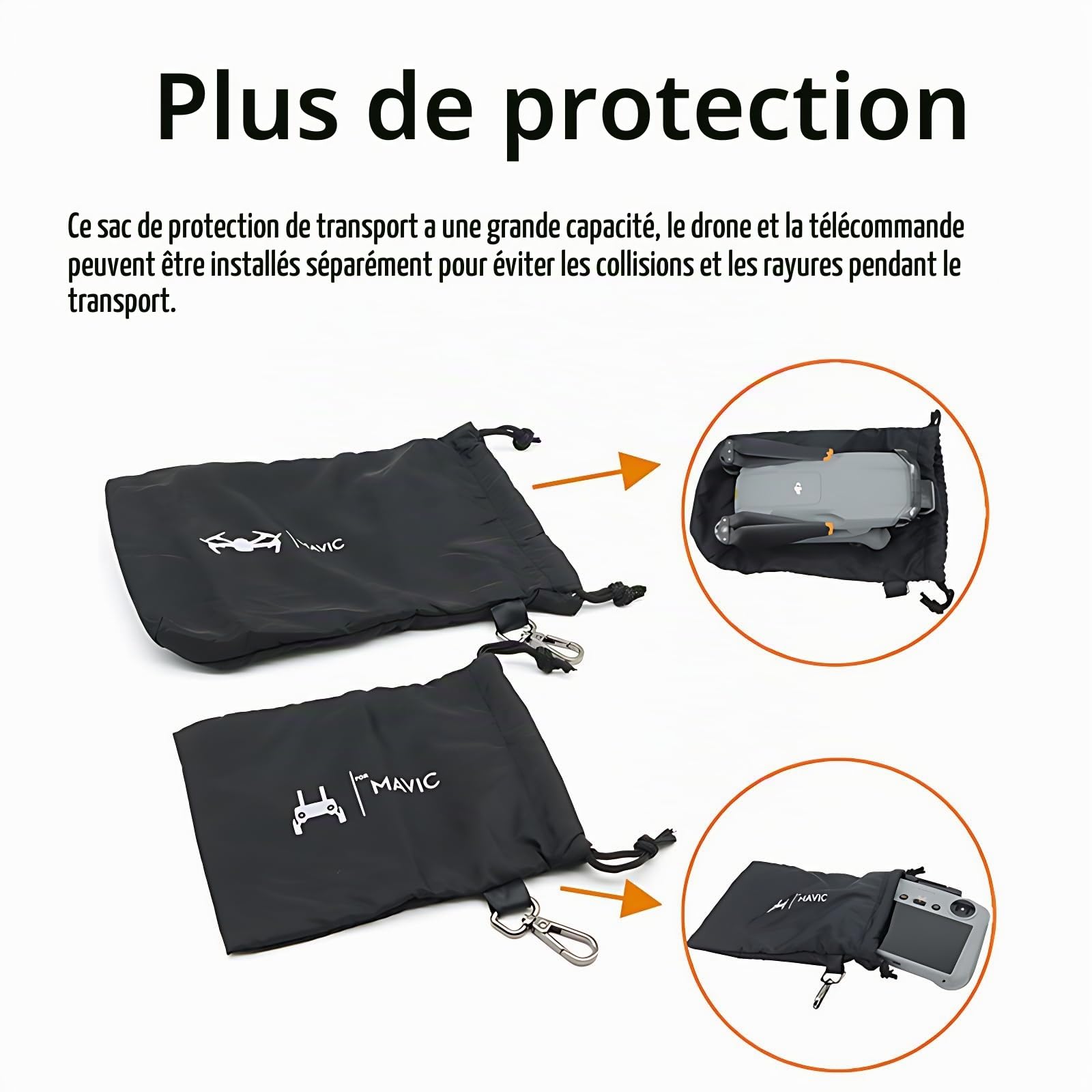 Housse d'Avion pour DJI Mini 3 Pro/3/2, Air 3, Mavic 3/3 Pro - Sac de Rangement Portable Format de Poche, Étui de Protection Souple pour Contrôleur RC (Cordon de Serrage +