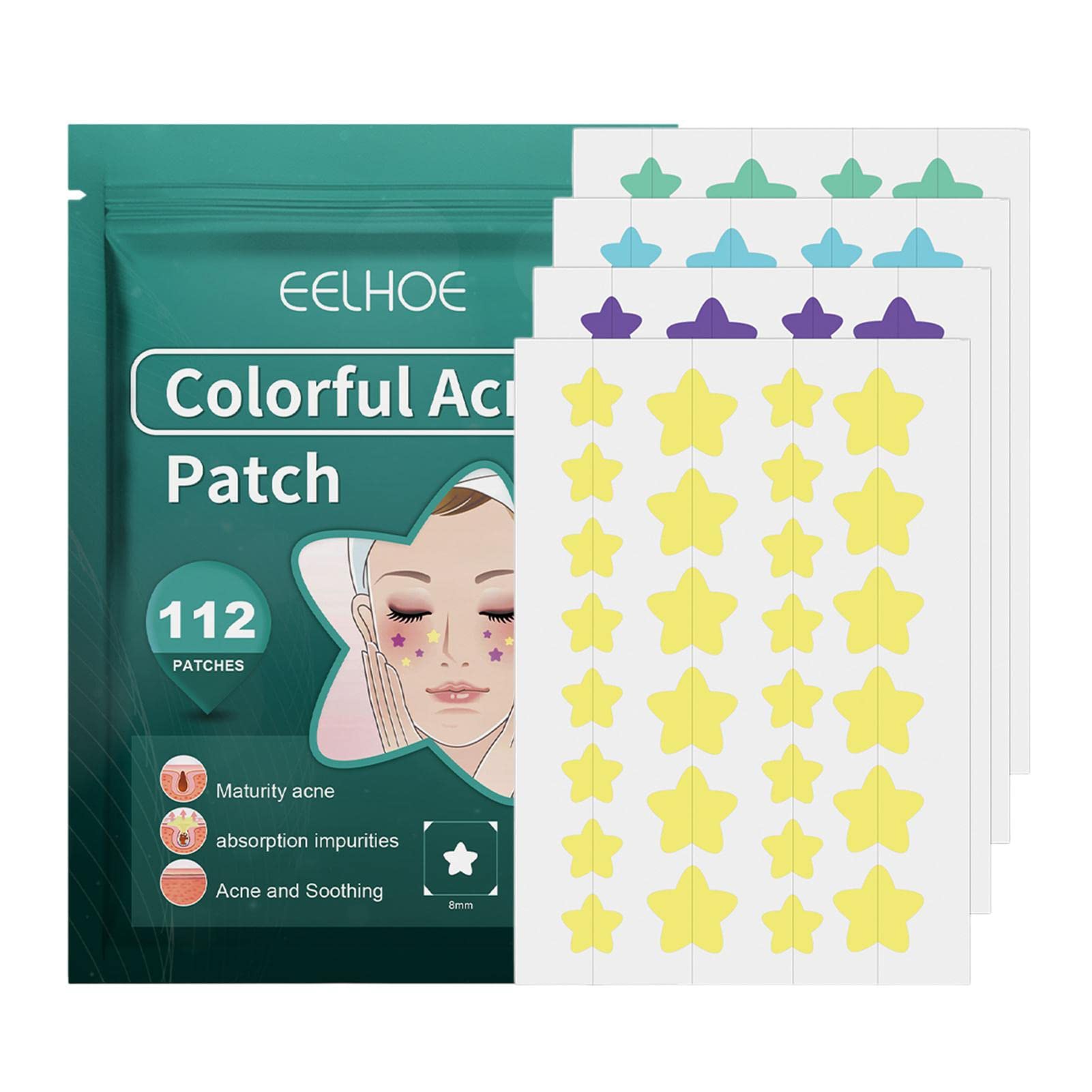 Pimple Patches for Face,Ultra Thin Colorful Star Shaped Pimple Patches | Spot Stickers, Hydrocolloid, Pimple Absorbing Cover for Zits and