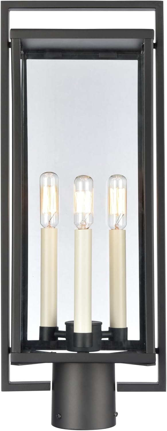 Gladwyn Matte Black 3-Light Outdoor Post Lantern with Clear Glass