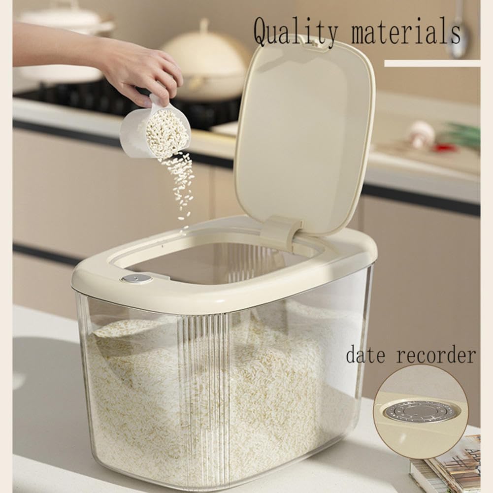 Cereal Containers Storage，Kitchen Storage，Cereal Container，Rice Storage Container，Good Sealing,Sturdy And Durable，Cereal Containers For All Beans, Barley, Millet, Rice（Creamy White）