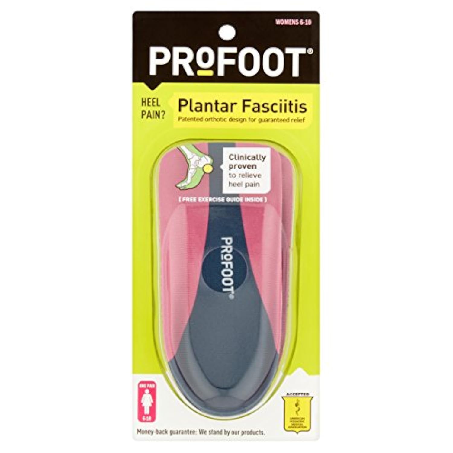 ProFoot Plantar Fasciitis Orthotics, Women's 6-10, 1 Pair (Pack of 3)