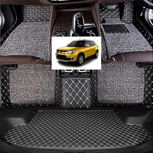 Image of Vahan Expo Premium 7D Car Mat Full Set Brezza Old Petrol with Boot Mat || Luxury Double-Stich 7D Car Floor Mat Complete Set || 100% Waterproof and Washable || Black
