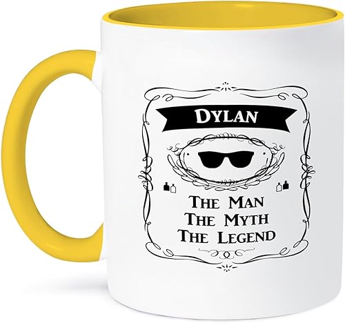 3dRose Dylan The Man The Myth The Legend Name - Taza de regalo personalizada, 11 onzas Negro/Blanco,Azul/Blanco,Verde/Blanco,Varios