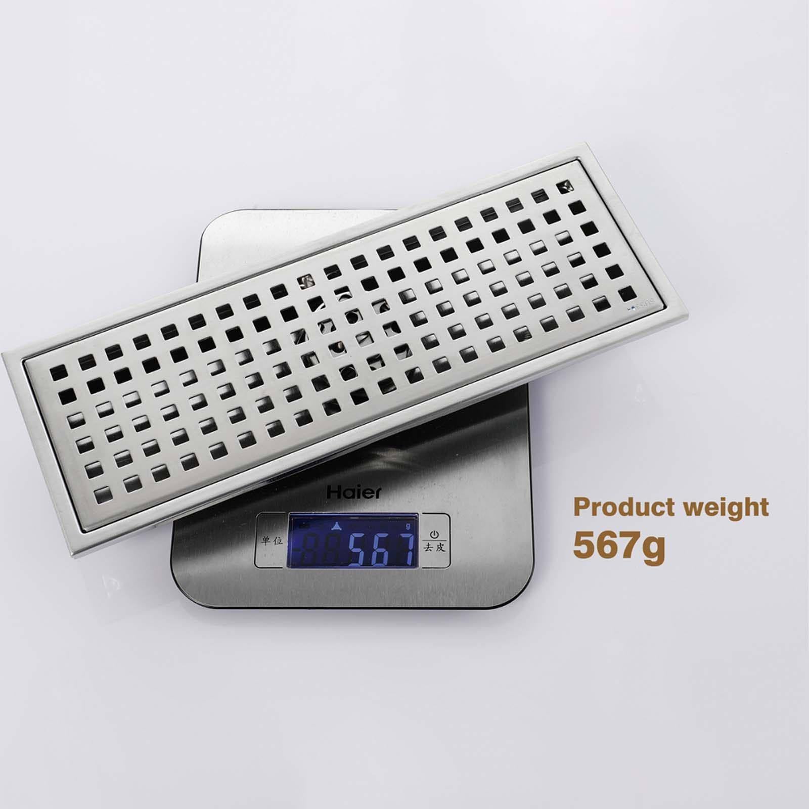 Bonde Douche Style Long Siphon Douche Acier Inoxydable Bonde de Douche Rectangle Bonde Douche Extra Plate Moderne et Simple Siphon de Sol Anti-Odeur Convient pour Cuisine, Salle de Bain