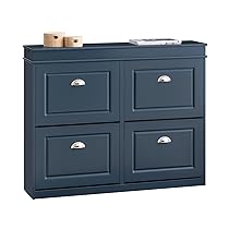 SoBuy Scarpiera 4 Ante con Cassetto e Ganci – Scarpiera Ingresso Slim Salvaspazio per 16 Paia – Scarpiera Moderna Blu in MDF 104x24x83cm per Corridoio – FSR79-B