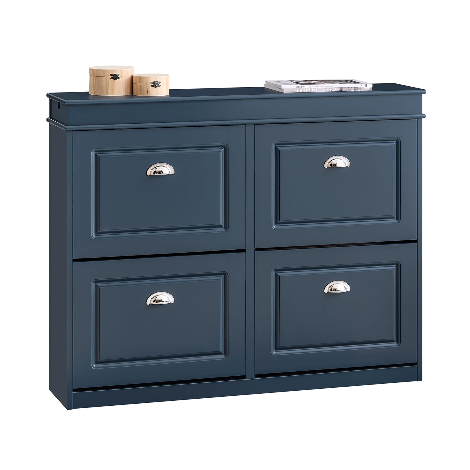 SoBuy Mueble Zapatero Estrecho con Cajón y Ganchos – Zapatero Estrecho Entrada Recibidor de 4 Puertas para 16 Pares – Mueble Recibidor Entrada Azul MDF 104x24x83cm – FSR79-​B