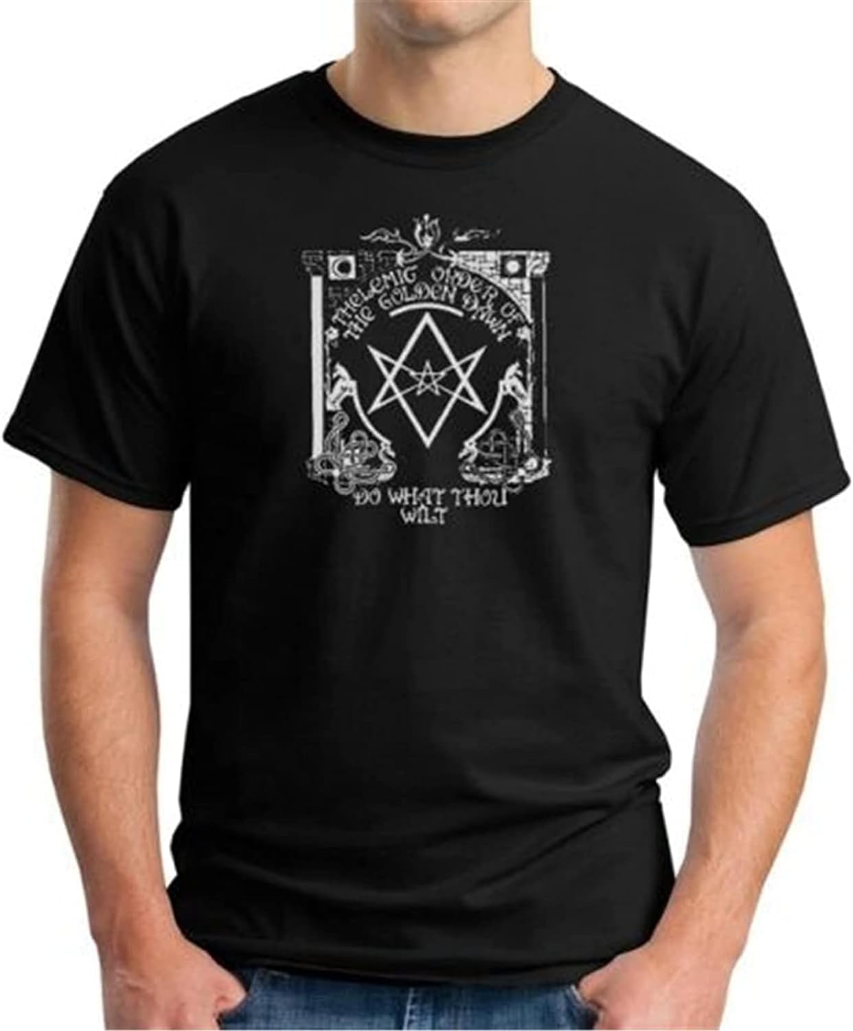 Men's T-Shirt Thelema Pentagram Black Magic Magick Aleister Crowley Black