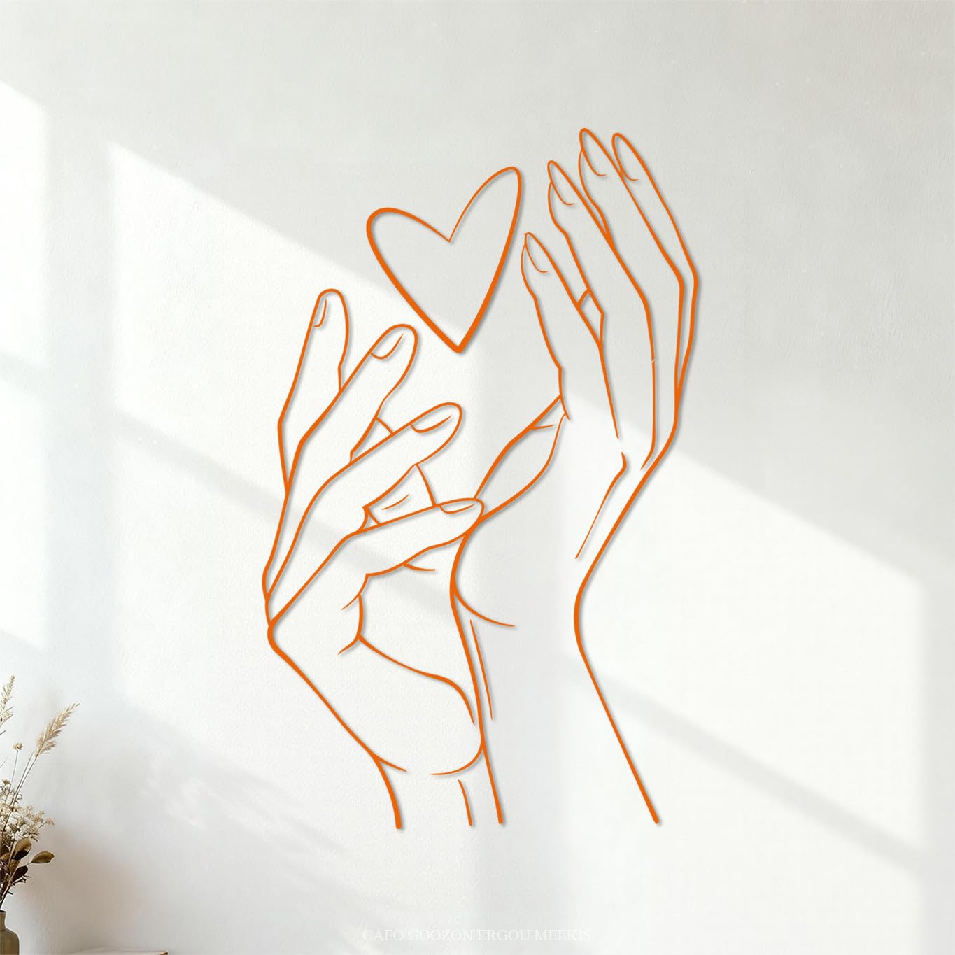 Line Hands Holding Love Heart Wall Stickers Paster Paper 45x72.3cm Wall beautification Orange — image 1