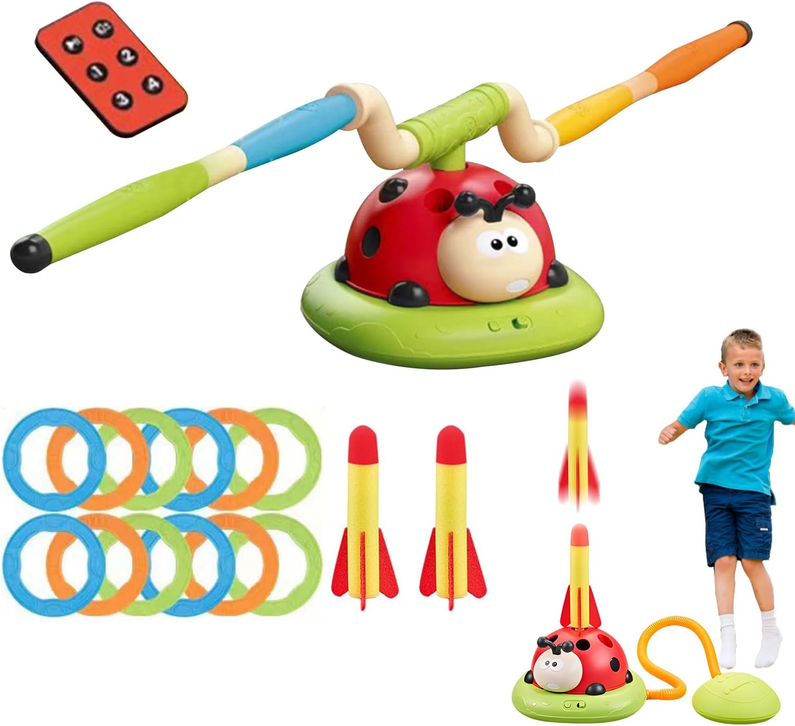 Rocket Launcher Toy - Ladybug Jumper Game, Rocket Launchers Ring Toss | Remote Control Kid Musical Jump Toy, Remote Garden Activity Toddler Exercise Game for Yard Park Home Use Kids Aged 1-5