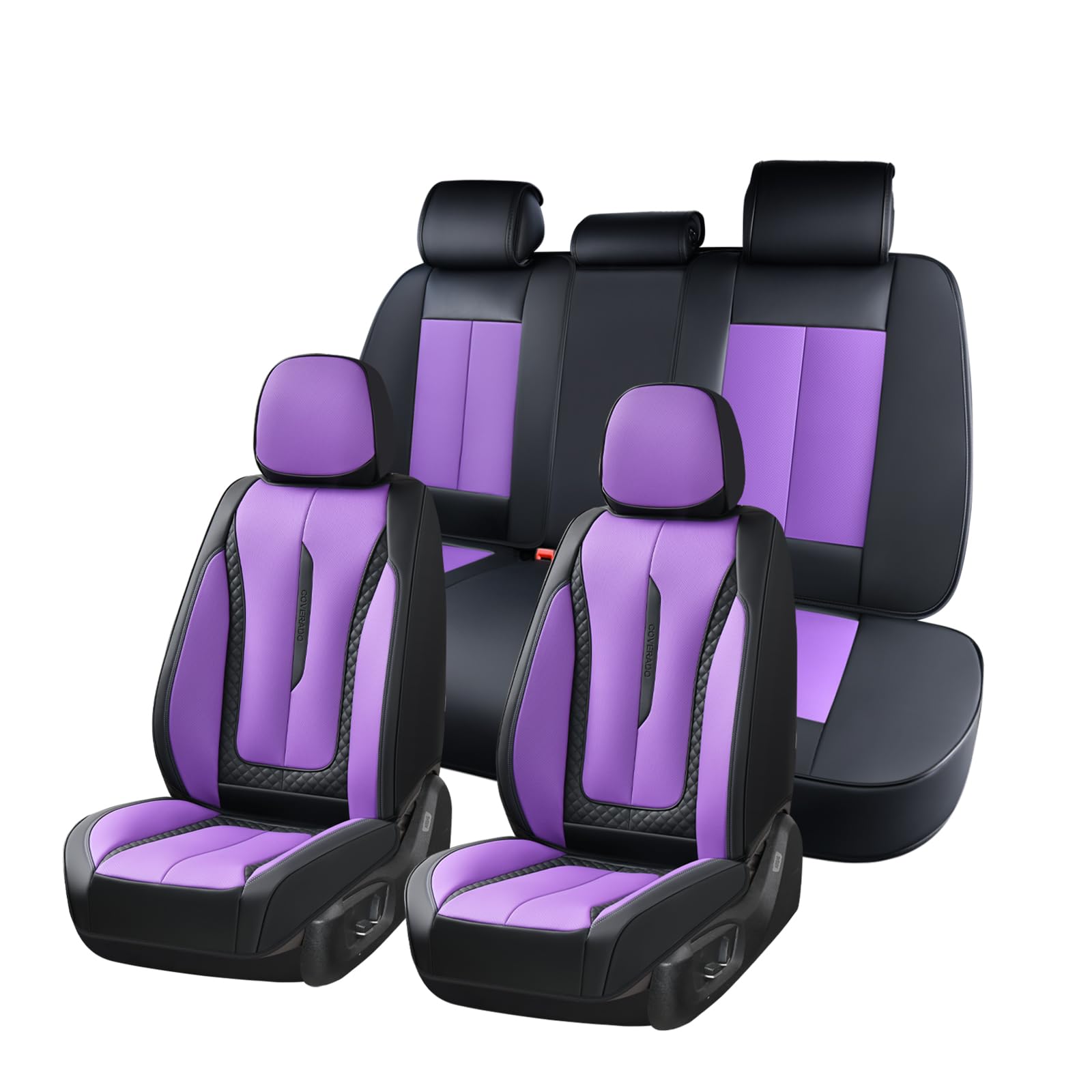 Coverado Car Seat Cover Full Set, Purple Seat Covers Front Seats Back Seat Covers, Nappa Leather Waterproof, Car Seat Cushion, Car Seat Protector
