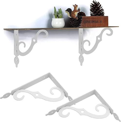 Miniatura 7 de Acrux7 Paquete de 4 soportes decorativos resistentes para estantes de 9.4 x 7.5 pulgadas con tornillos, soportes de metal blanco, soportes angulares