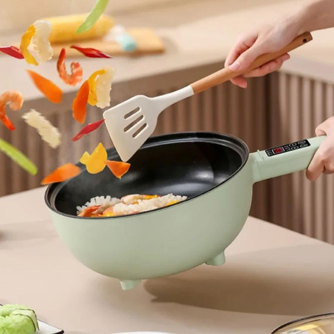 Frilla Pentola elettrica, Padella in Ceramica Antiaderente Aggiornata 41 × 28 × 15 cm, Multifunzione Padella Elettrica 4L - PANMAX