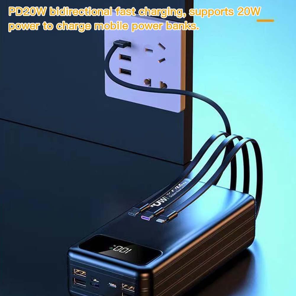 Draagbare Powerbank 10000 MAh - 15W Snel Opladen Met Geïntegreerde Kabels En Zaklamp