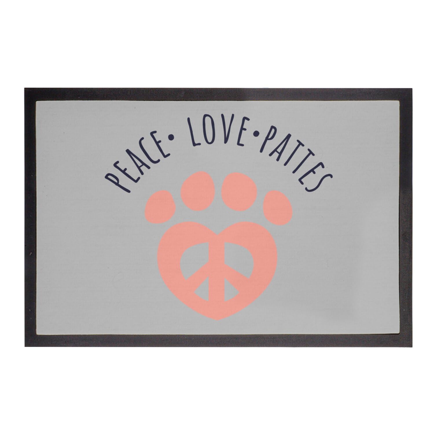 Paillasson Peace Love Pattes gris 75x50 pour entrée propre avec animaux