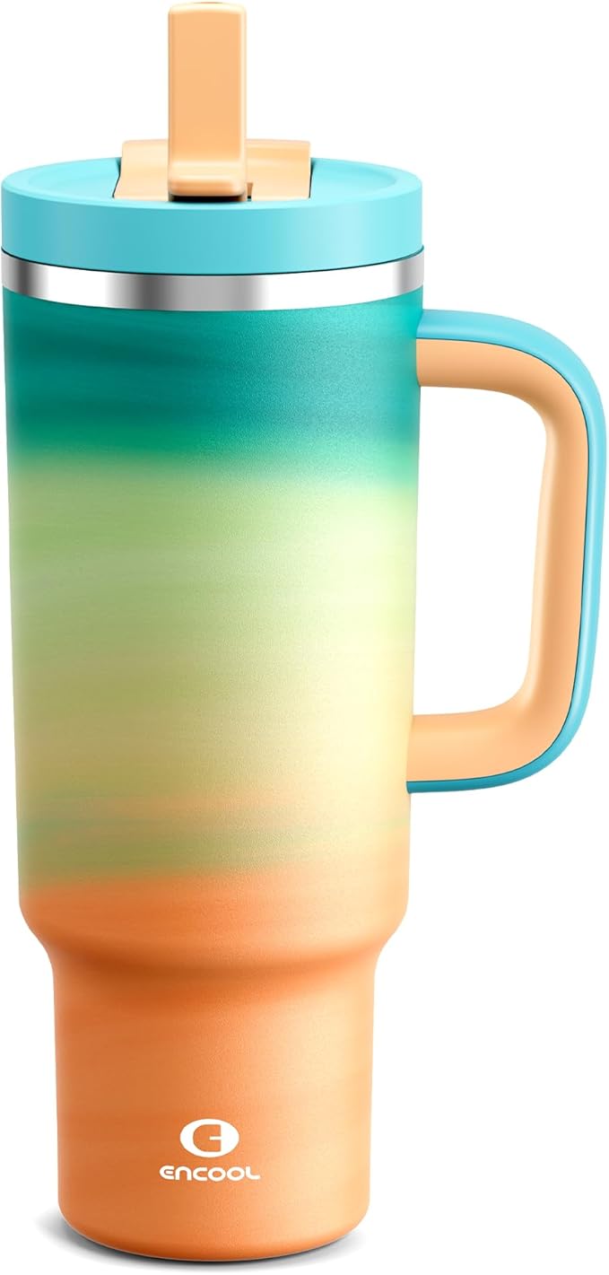 40 oz Tumbler with Handle and Straw: Stainless Steel Insulated