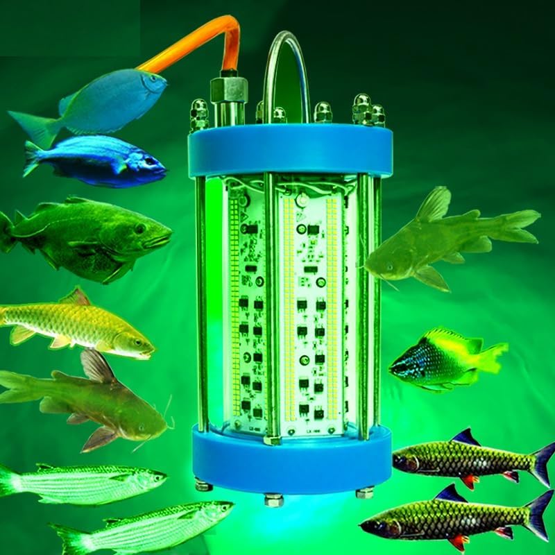 ZVZ Green UltraBright 1000W Underwater Fishing Light - 130K LM LED Fish Attractor for Night/Ice Fishing, Boat, Dock - IP68, 15M Cable, 50K Hrs (Crappie/Snook/Squid) - Salt/Freshwater