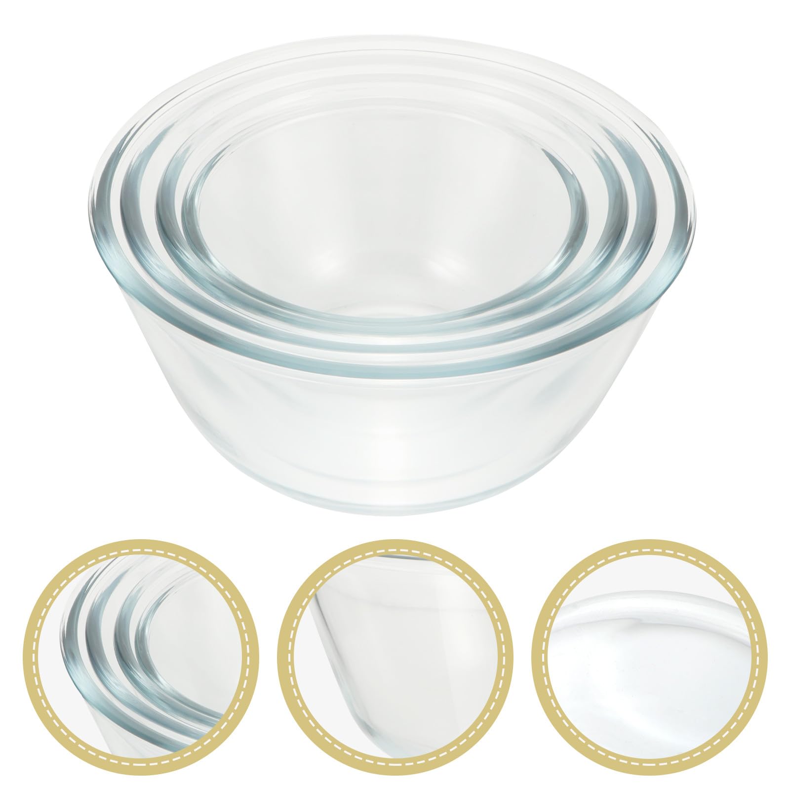4 Stück Bowleset mit Gläsern aus Dickwandigem Glas Mikrowellengeeignete Salatschüsseln in Verschiedenen Größen für Küche und Nudeln