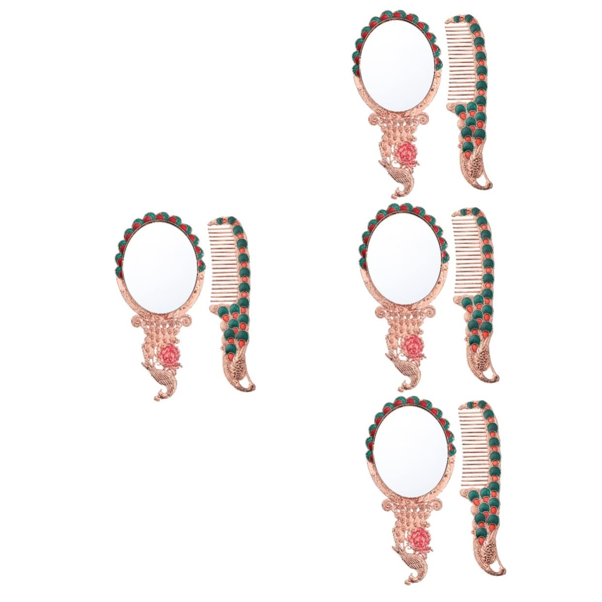 FOMIYES 4 Sets handle mirror hand held mirror hair teasing comb mirror for dresser perfume hair detangler combs beauty mirror Handheld Mirror Retro Makeup Mirror Peacock