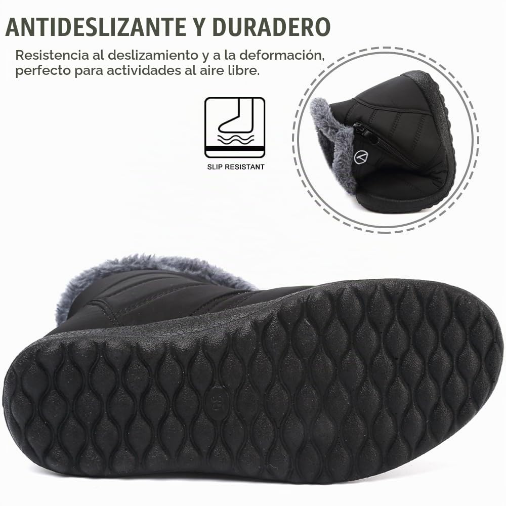 Botas de Nieve Botas para Niñas Invierno Calentar Forrada Botas para Niños Impermeables Exterior Antideslizante Planas Casual Caminar Botas Negro 32 EU