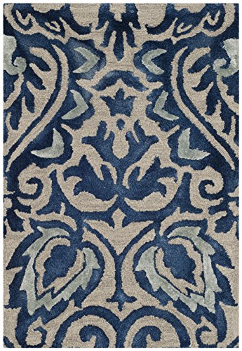SAFAVIEH Dip Dye Collection 2' x 3' Royal Blue / Beige DDY511K Handmade Damask Premium Wool & Silk Accent Rug
