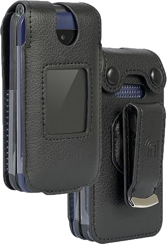 Funda para AT&T Cingular Flex 2 Cricket Debut FlexTracfone BLU Flex Flip Phone, Nakedcellphone cuero vegano negro funda de ajuste con protección de