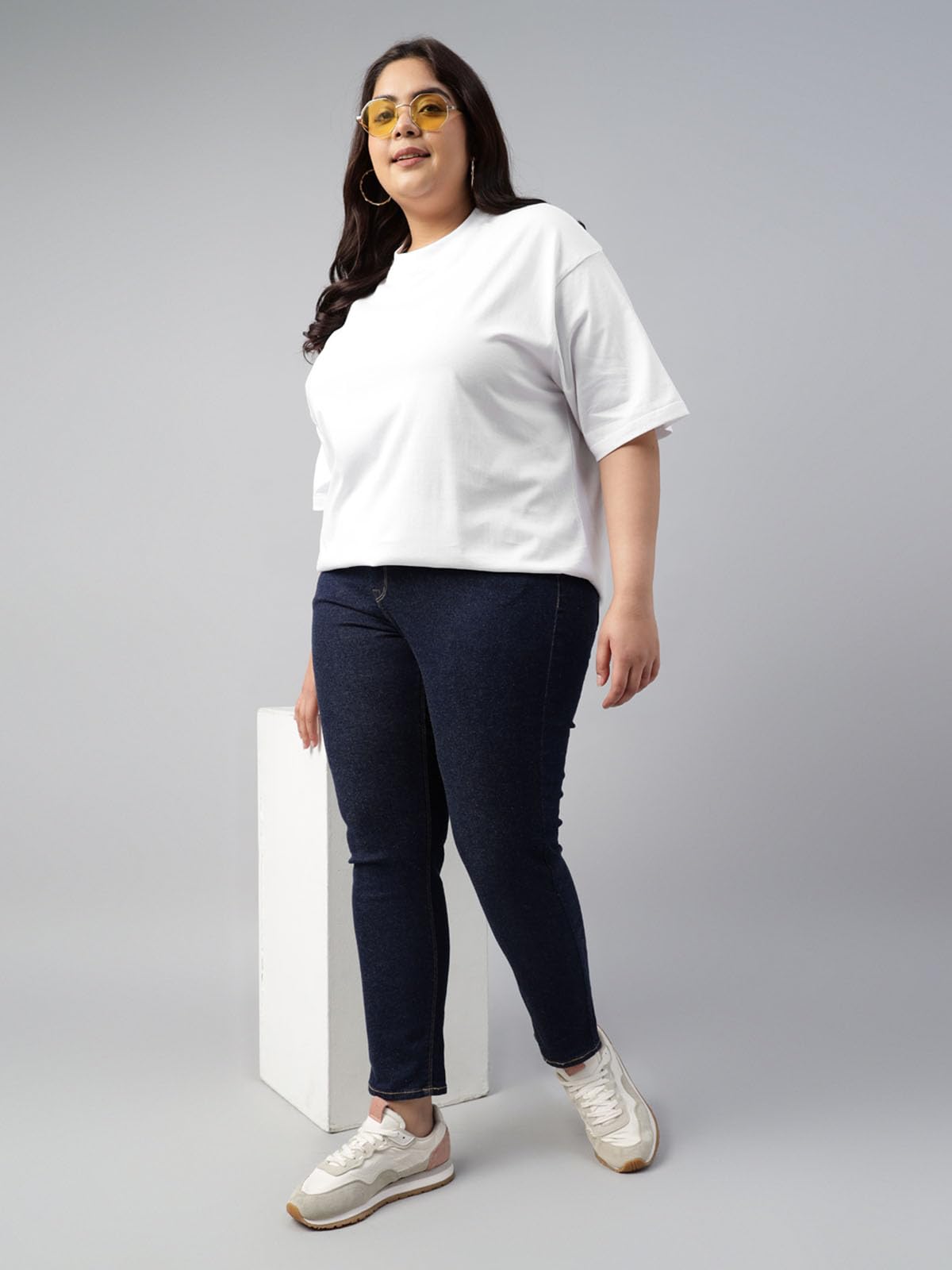 JUNEBERRY 100% czysta bawełna oversize luźne krople na ramiona jednolity kolor plus size damskie 2-pak (2XL do 5XL)