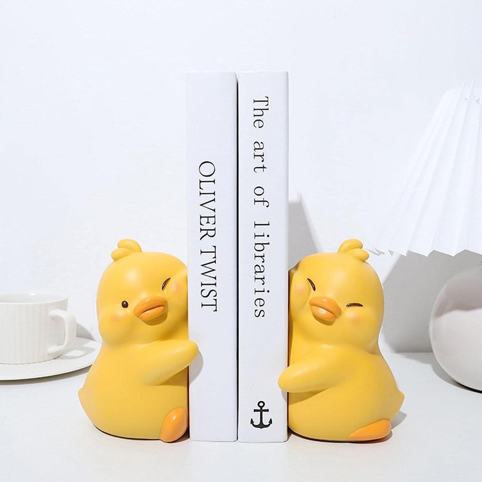 Cute Bookends, Cartoon Duck Bookends, Cute Ducks Hugging Resin Bookends Bookshelf Stopper for Students Textbooks (giallo)