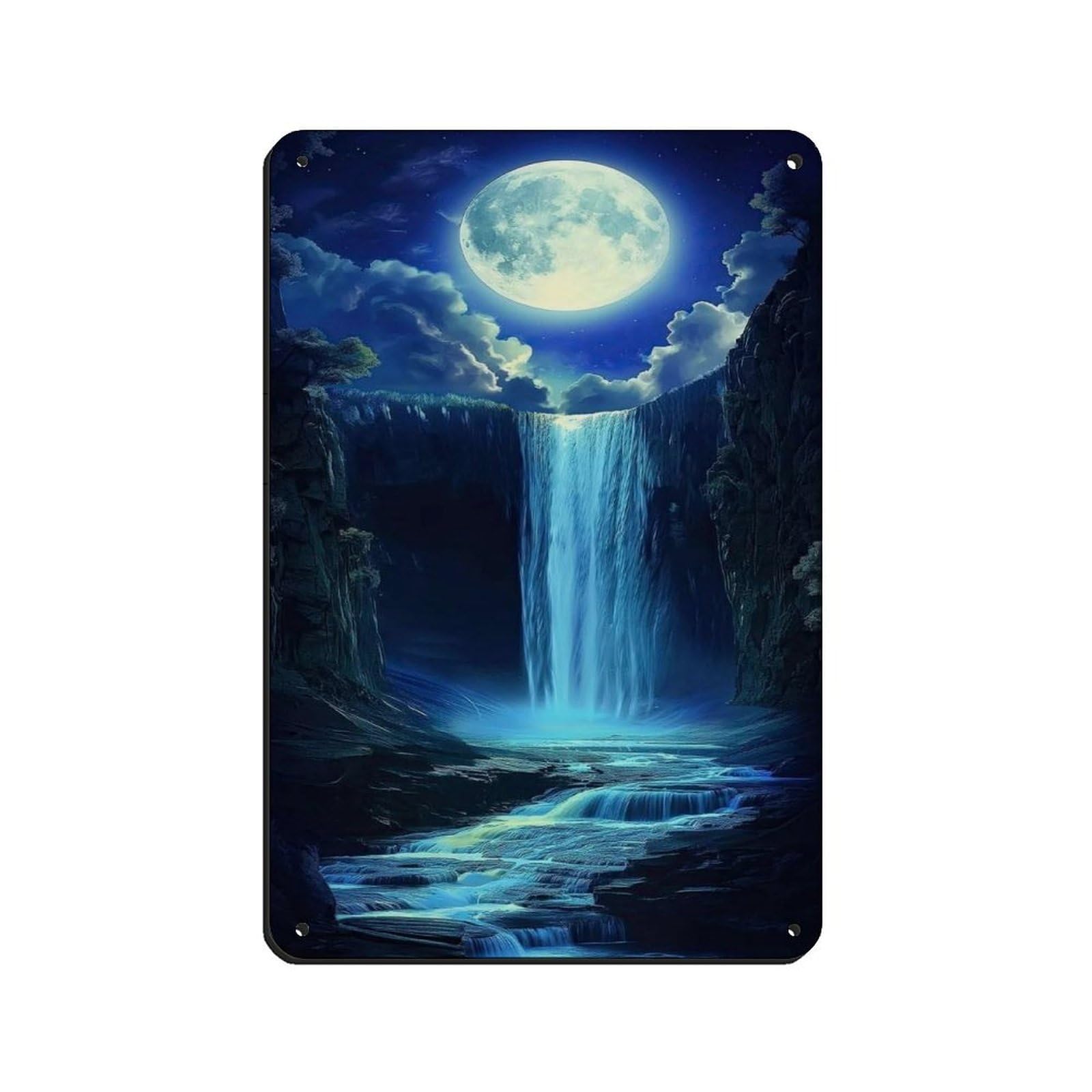 Lxwnze 20L X 30W Cm Moon Waterfall Modern Abstract Exquisite Poster Retro Poster Metal Tin Sign Chic Art Retro Iron Painting Bar People Cave Cafe Family Garage Poster Wall Decoration 8X12inch(20X30cm)