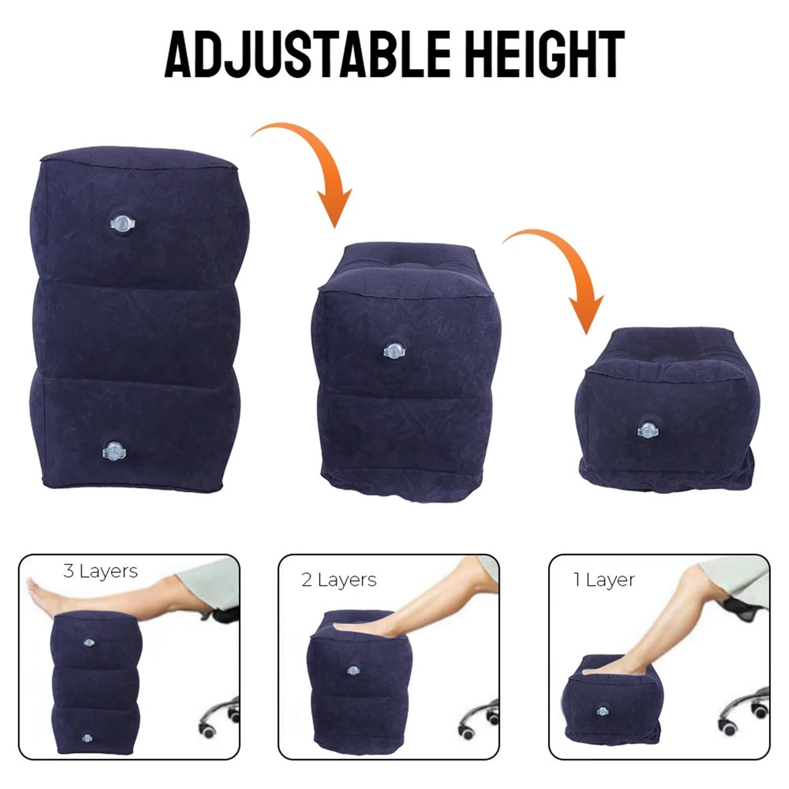 Avión coche autobús reposapiés almohada inflable ajustable alto 3 capas portátil viaje almohadas soporte for piernas(Dark Grey)
