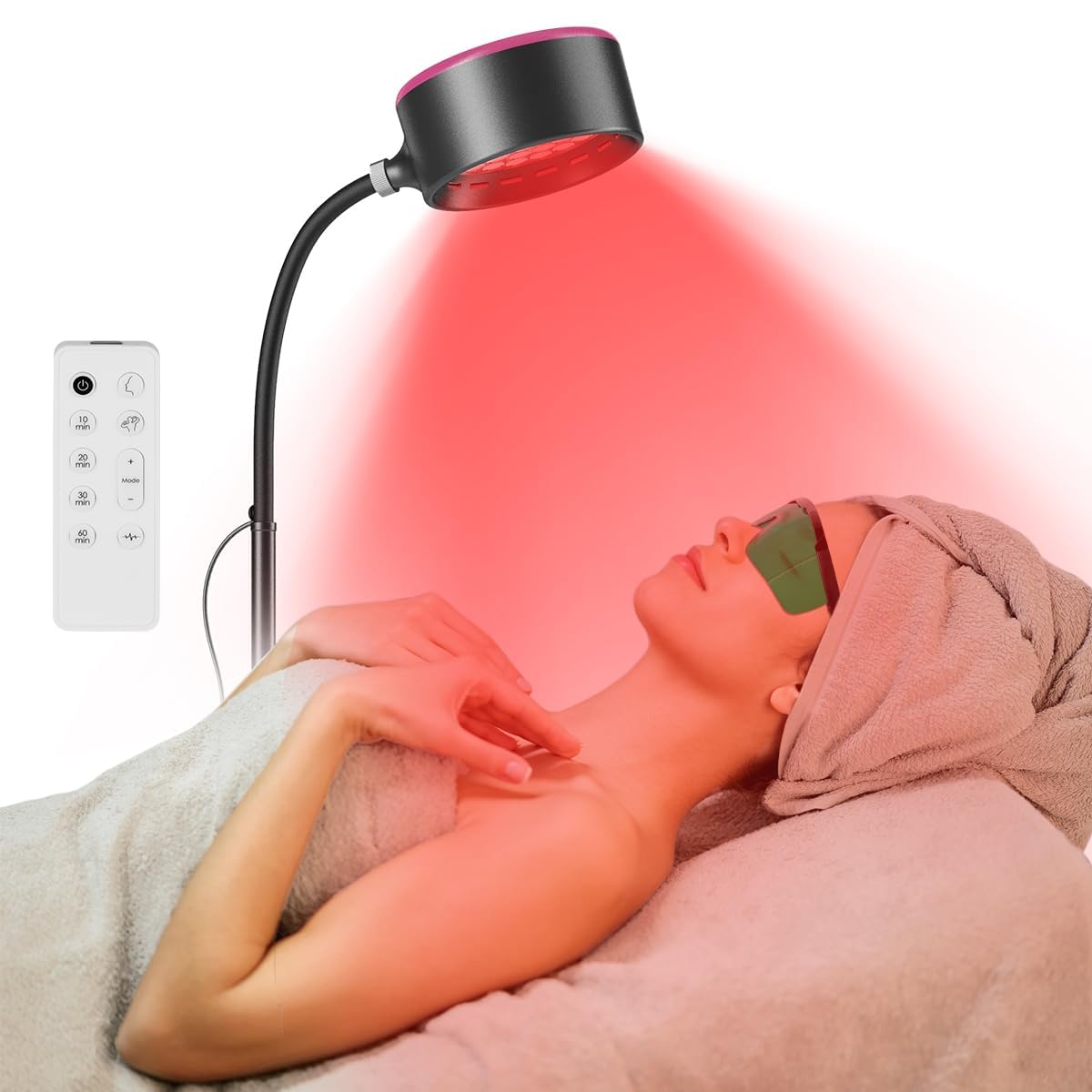 Rotlichtlampe Mit Ständer, 4 Köpfe & 180 LEDs | 660nm & 850nm Wellenlänge | Timer & Flexibler Schwanenhals | Für Entspannung & Besseren Schlaf