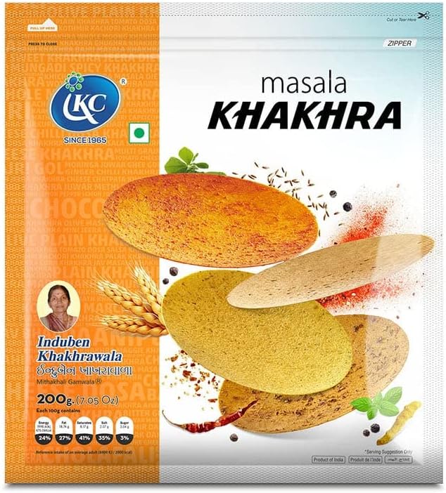 Induben Khakhrawala Premium Tasty and Healthy Indian Gujarati Snacks Khakhra 200gm (7 oz) MASALA SPICES Pack of 2