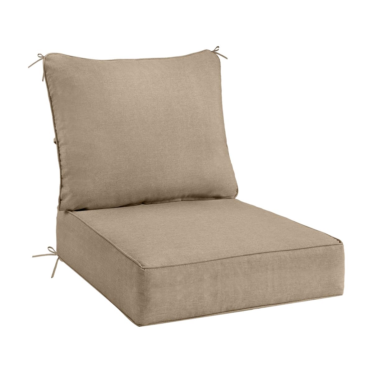 Sundale Outdoor Olefin Deep Seat Cushion, Patio Chair Cushion and Pillow, Water-Resistant Sectional Sofa Pad with Straps Khaki, 24 x 24 x 6 Inches