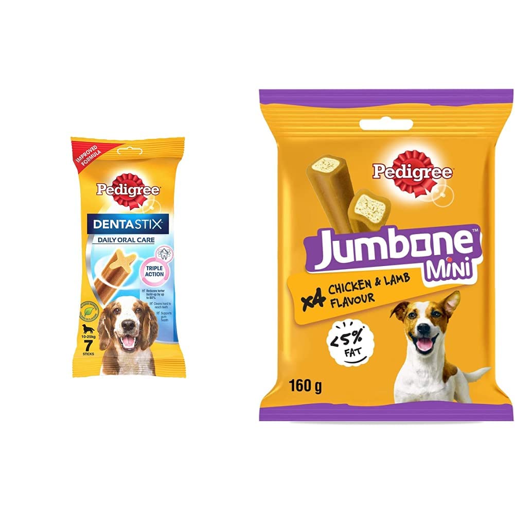 Pedigree Dentastix Dog Treat Oral Care for Adult Medium Breed (10-25 kg), (7 Sticks) 180g Weekly Pack & Jumbone Mini Adult Dog Treat, Chicken & Lamb - 160 g Pack (4 Treats) (B0977CVP2Z) Amazon Price History, Amazon Price Tracker