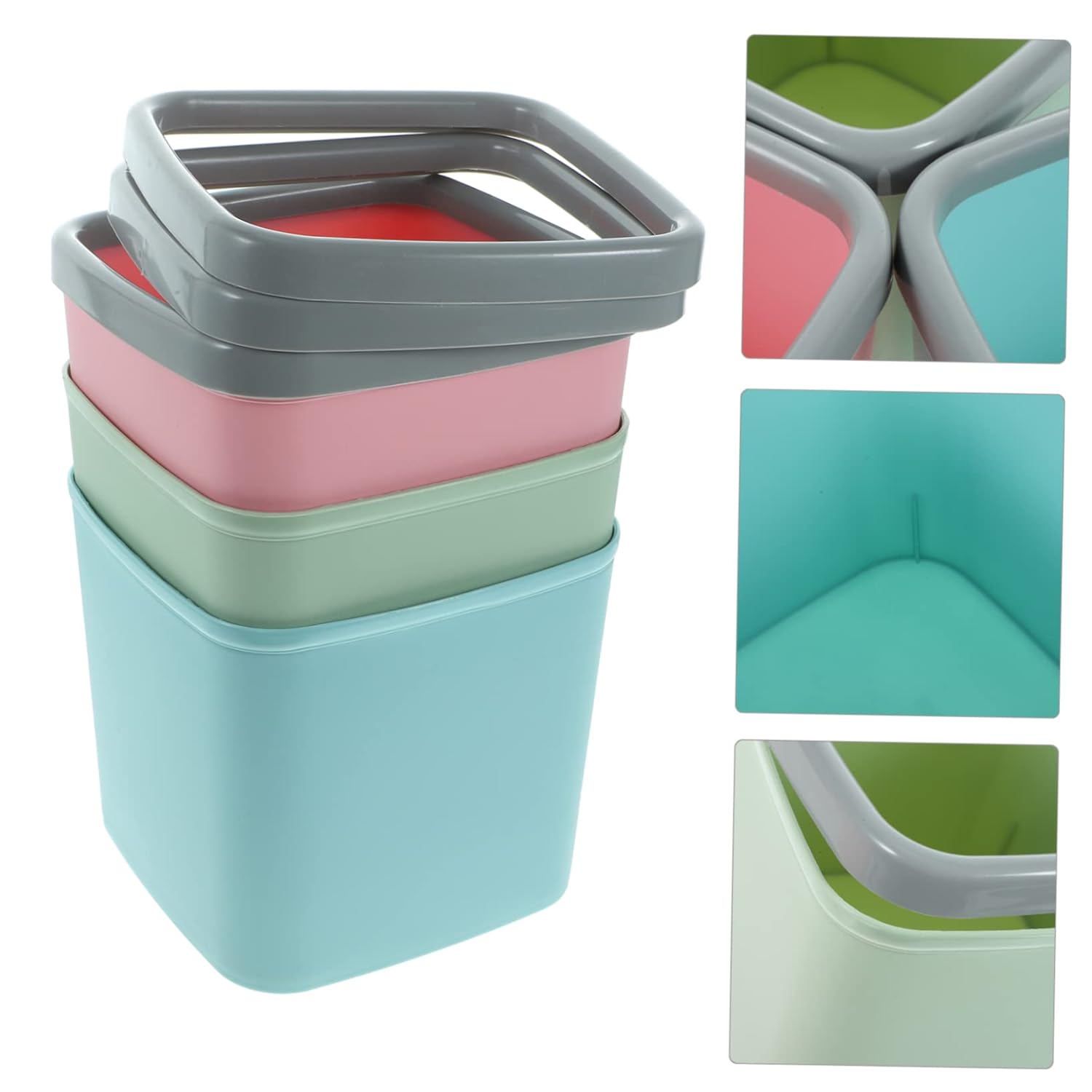 Levemolo 6pcs Small Bathroom Trash Can Storage Box Square Garbage Cans Lids Desktop Trash Bins for Kitchens Bedrooms Offices