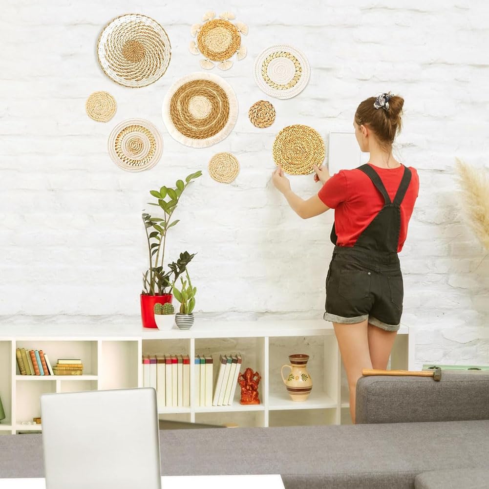 9 Pack Boho Wandkorb Handgefertigt Dekorative für Bauernhaus Schlafzimmer Wohnzimmer Display Tisch Einstellungen Küche Home