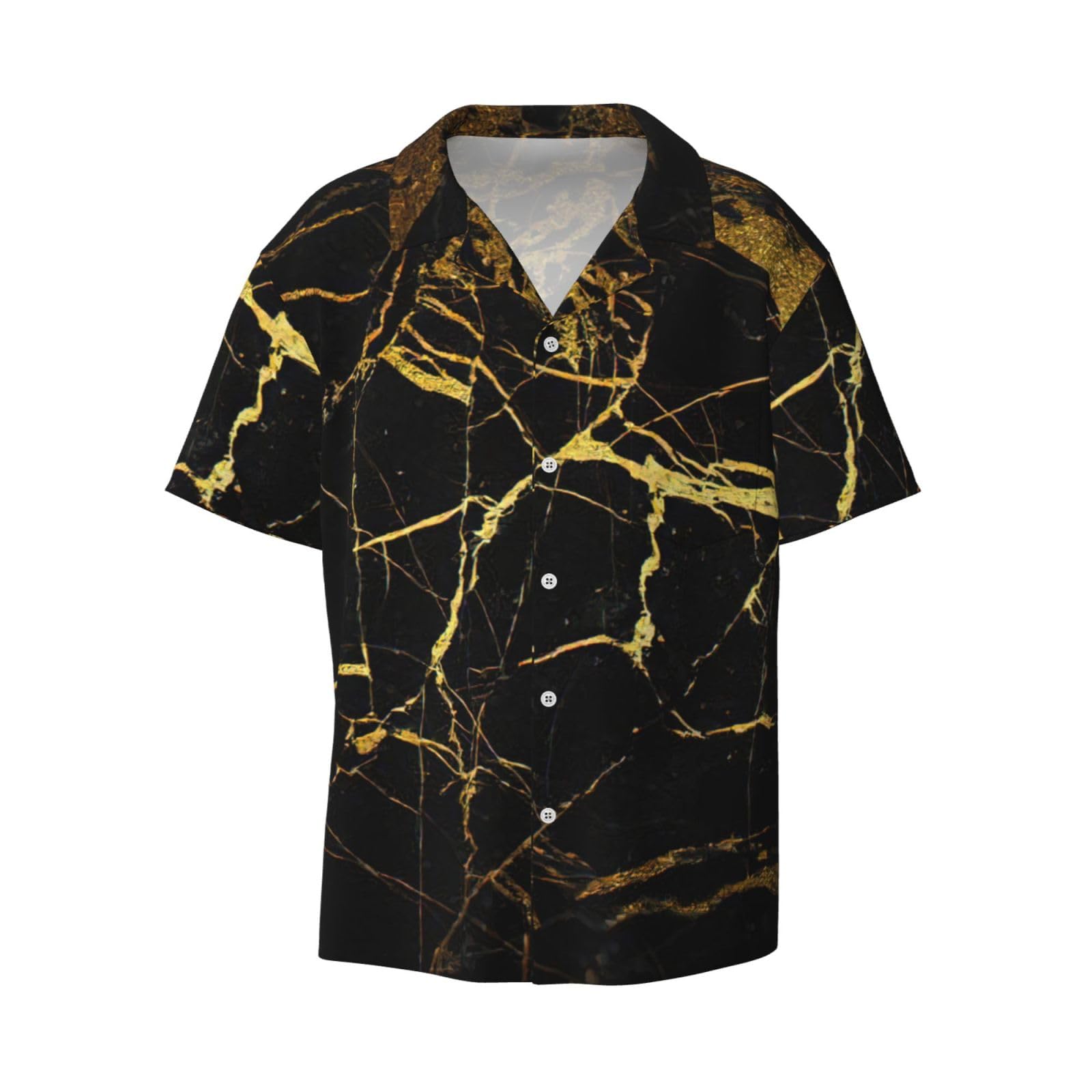 Longzehao Men's Black and Gold Background Print Shirts Short Sleeve Button Down Casual Shirt Summer Hawaiian Beach Shirt, Black, 3XL
