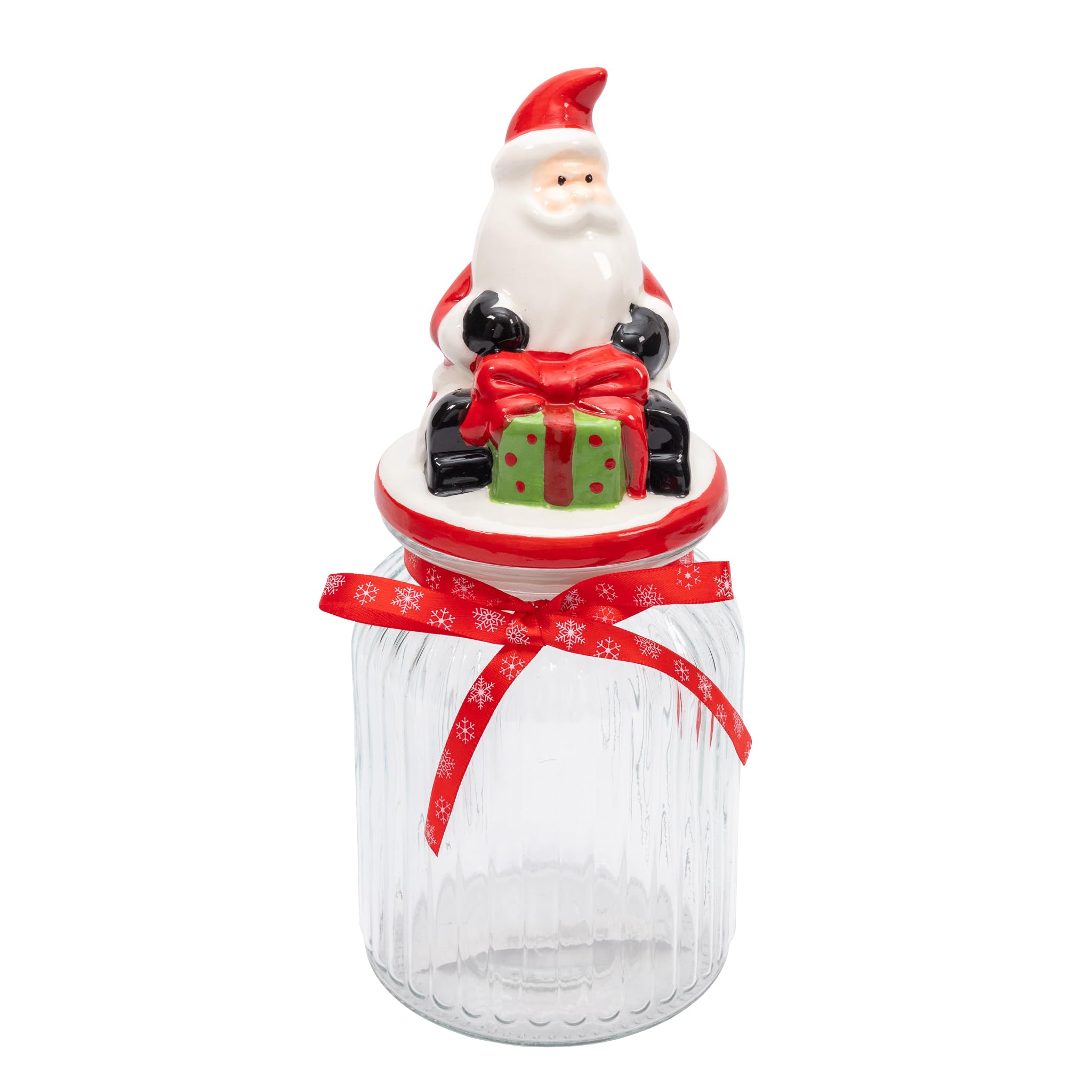 Evelay Red Christmas Cookie Jar Glass With Ceramic Novelty Lid For Christmas Sweets Chocolates Candies Biscuits Nuts Containers Kitchen Decor (Santa Claus)