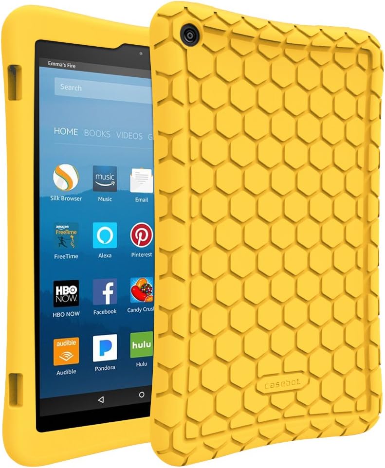 Fintie Silicone Case for Amazon Fire HD 8 (Compatible with 7th and 8th Generation Tablets, 2017 and 2018 Releases) - Honey Comb [Corner Enhancement] Shockproof Kid Friendly Cover, Yellow
