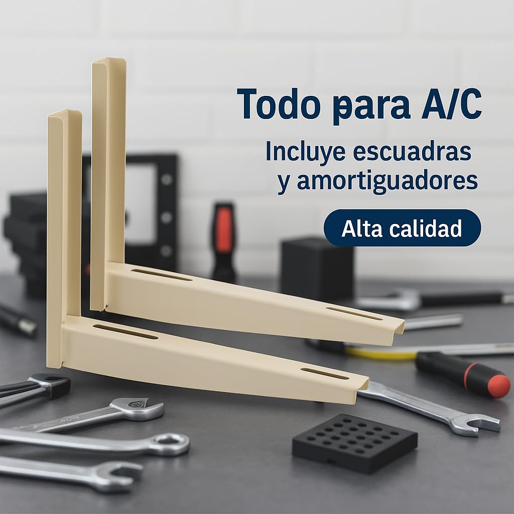 KIT INSTALACIÓN AIRE ACONDICIONADO COBRE 1/4" + 3/8" 5 METROS CON TUERCAS, ESCUADRAS, AMORTIGUADORES, TORNILLOS Y TUBO DESAGÜE