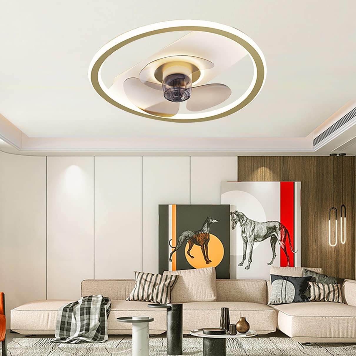 YUEGOO Ceiling Fans with Lamps,Bedroom Ceiling Fan with Light Quiet Led Dimmable 3 Speedsd Round Fan Ceiling Light with Remote Control Modern Living Room