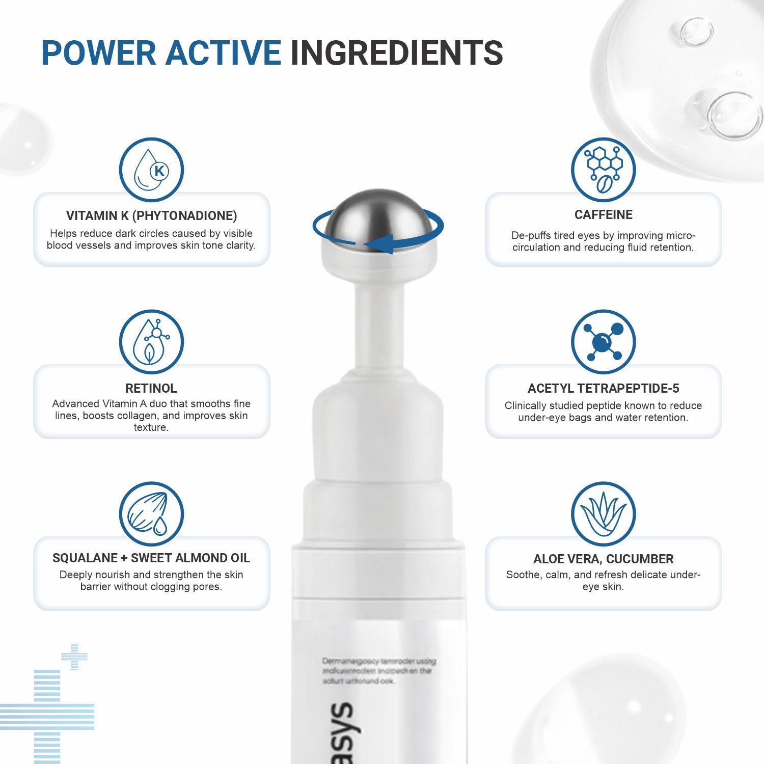 Vitamin K2 1% Under Eye Cream with Caffeine & Retinal | Reduces Dark Circles, Puffiness & Fine Lines | Cooling Metal Roller Applicator | Under Eye Cream For Men & Women | 15 g — Amazon image 3