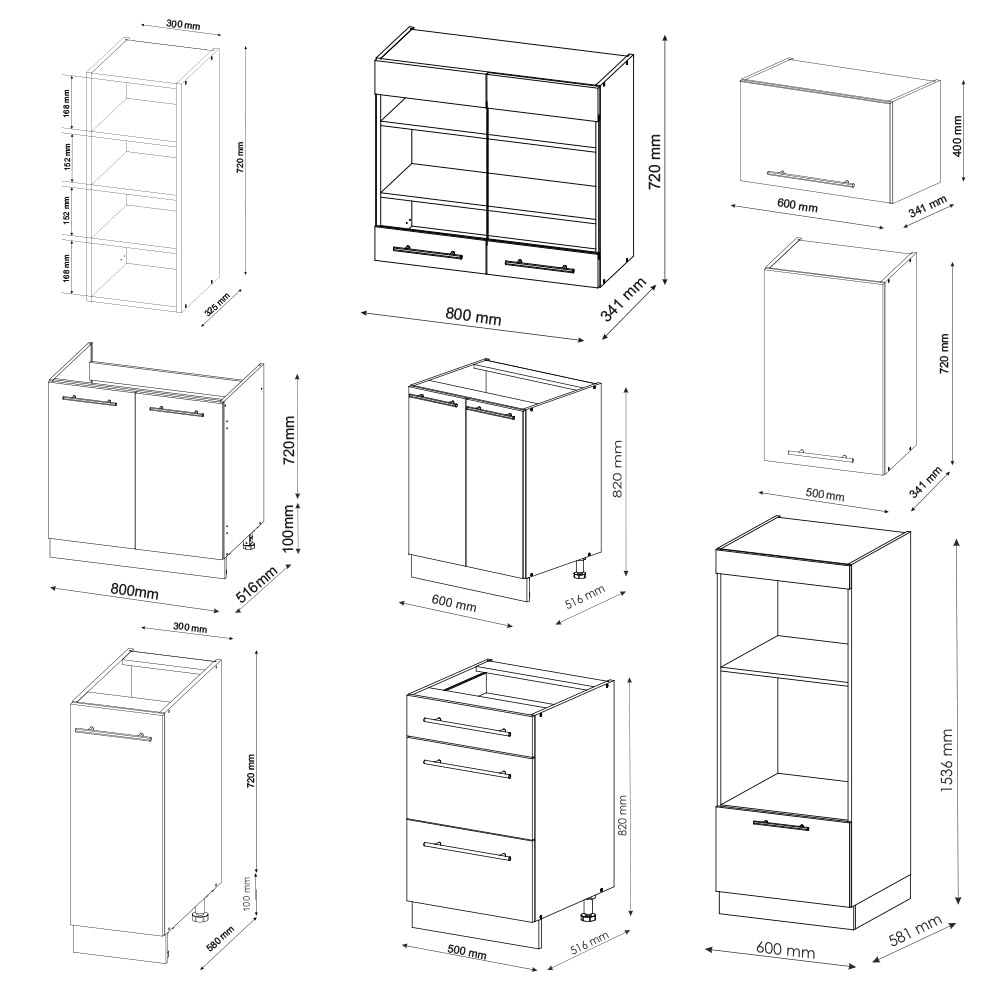 Vicco Cucina componibile Fame-Line, Antracite-Oro/Bianco, 280 cm, PL Marmo, per l'espansione personalizzata tramite moduli aggiuntivi compatibili