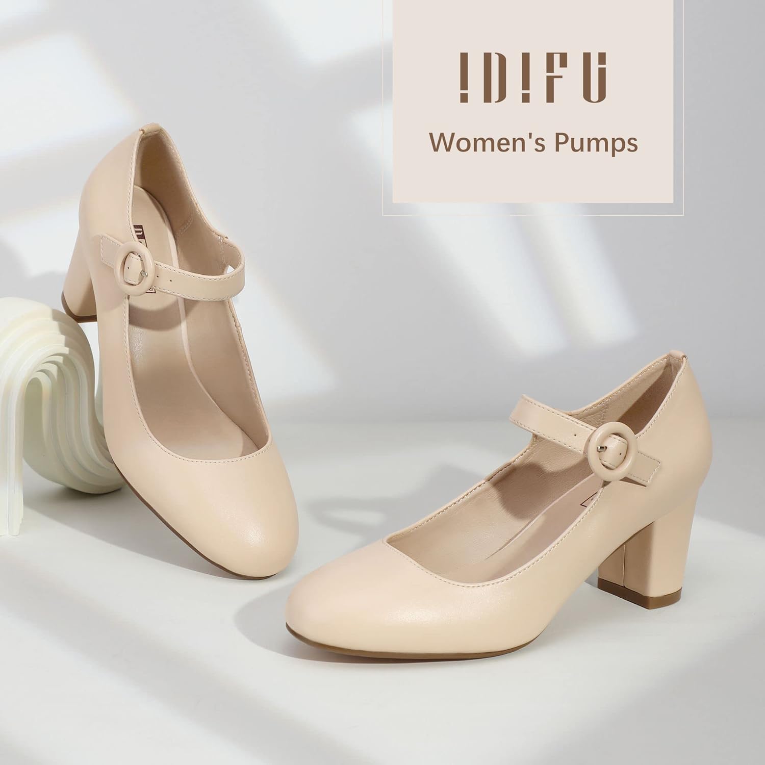 IDIFU Women's Candy Dress Mary Jane Shoes Low Block Heels Closed Round Toe Office Work Church Wedding Pumps - Image 3